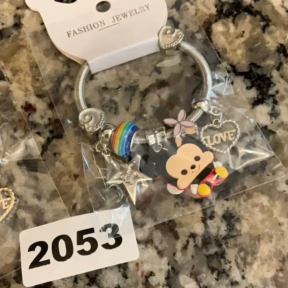 2053 Micky Mouse Gold Or Silver Kids Stretchy Charm Bracelet